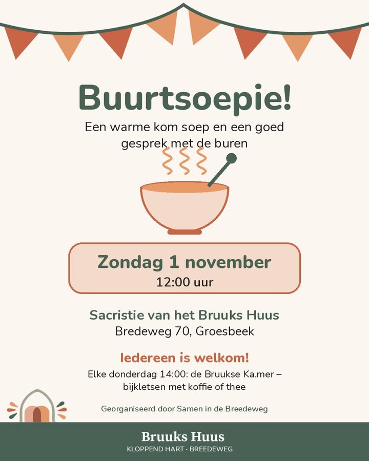 🍲 Zondag is het weer tijd voor het Buurtsoepie
